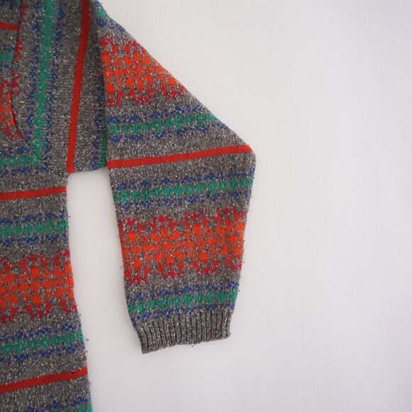 Vintage '90S Lizwear Grey Knit w Red Green Cotton Blend Mockneck Sweater M - Picture 5 of 11